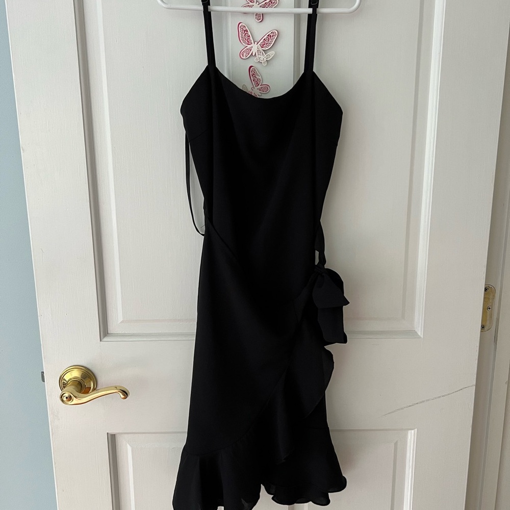 She + Sky Black Asymmetrical Ruffled Mini Dress